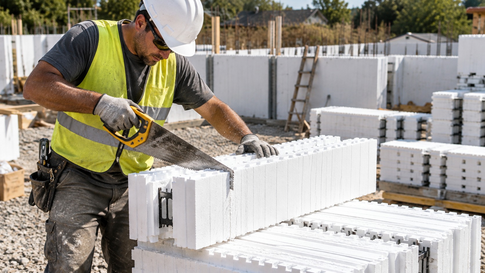 EG Homeblocks - operario ajustando bloco ICF