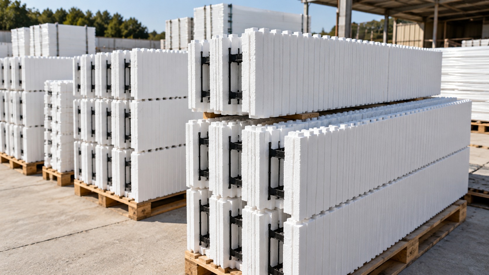 EG Homeblocks - blocos ICF em paletes prontos para entrega
